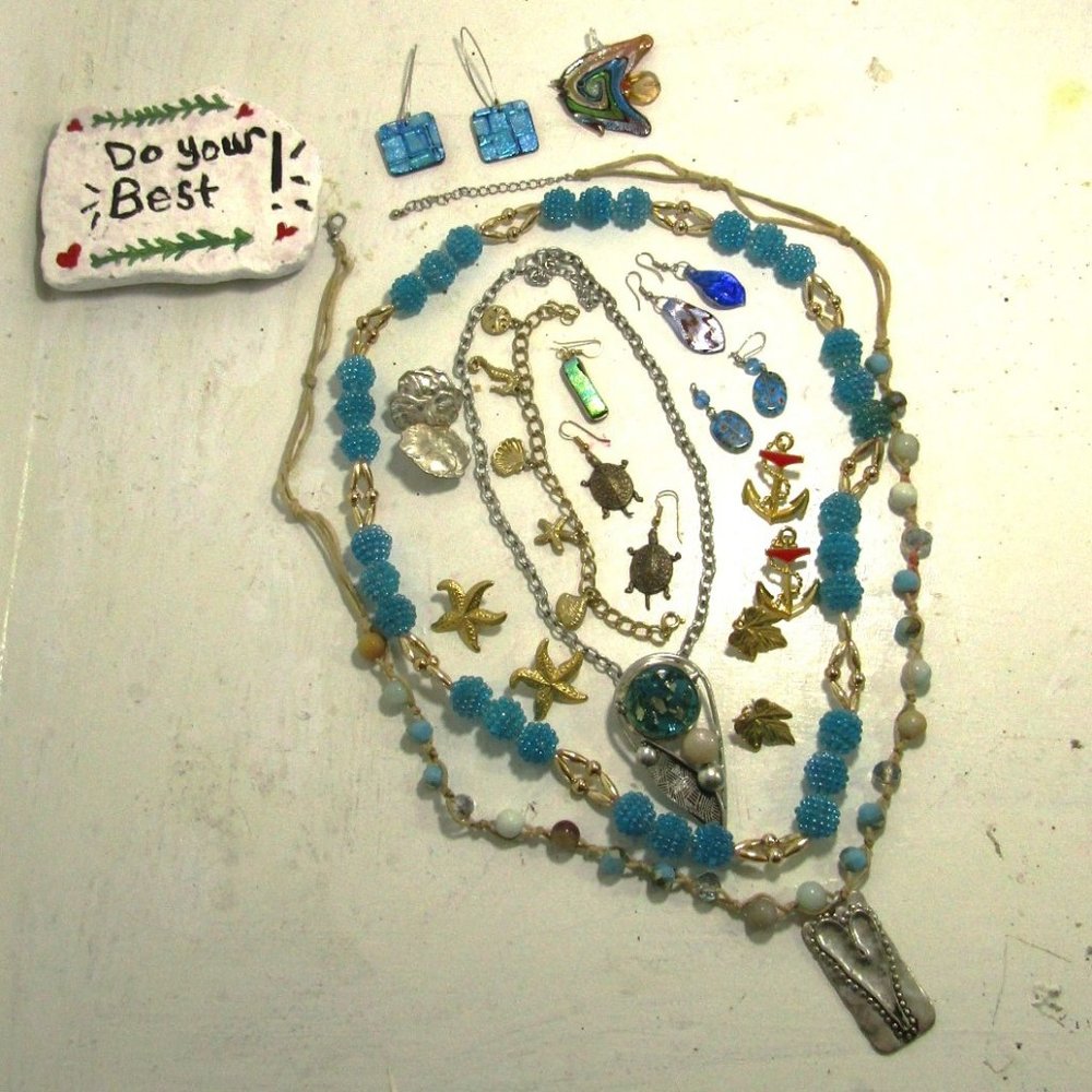 Lot #18 13 Pieces Nautical Bracelet Starfish Turtles Charity Trifari Earrings